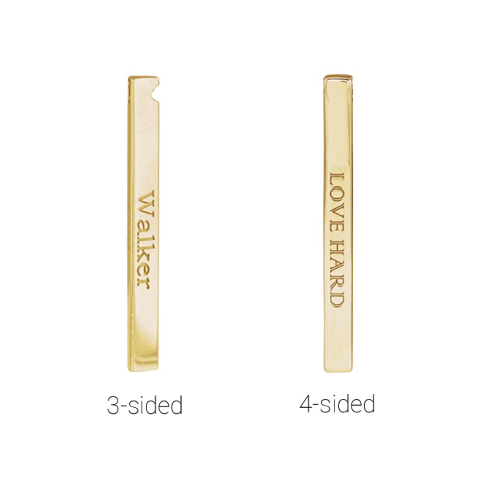 14K solid Gold 25 x 2.6 mm Engravable Four-Sided Vertical Bar Pendant