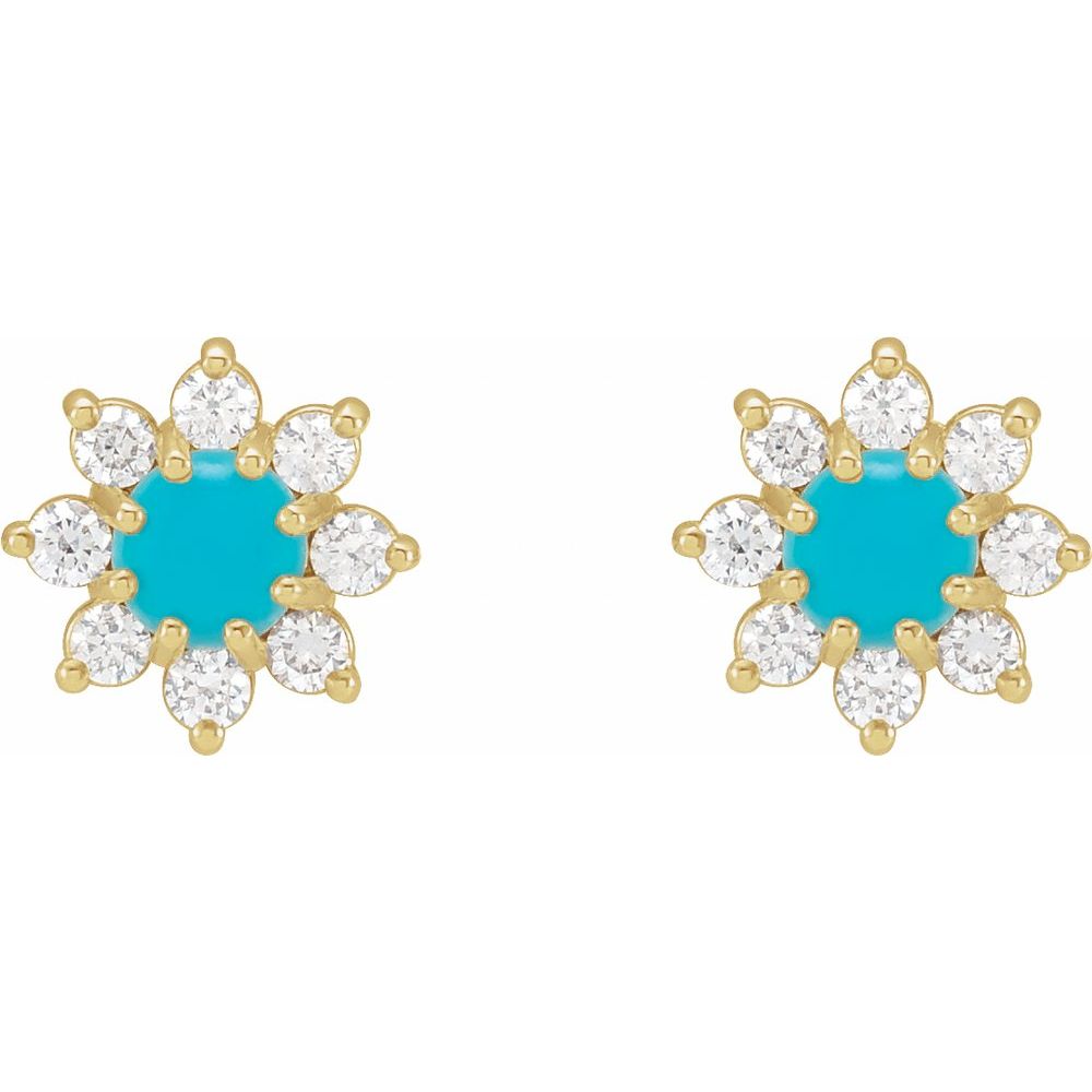 14K Solid White Gold Natural Turquoise & 1/8 CTW Natural Diamond Flower Earrings