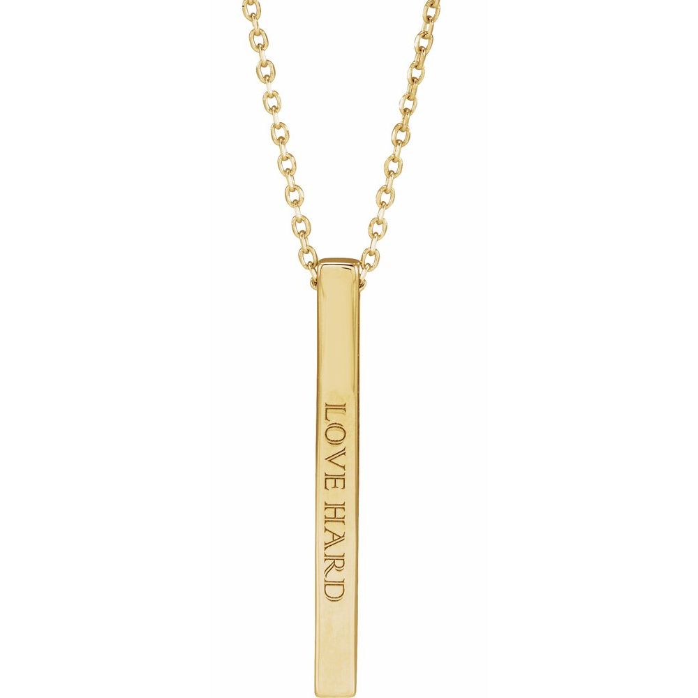 14K solid Gold 25 x 2.6 mm Engravable Four-Sided Vertical Bar Pendant