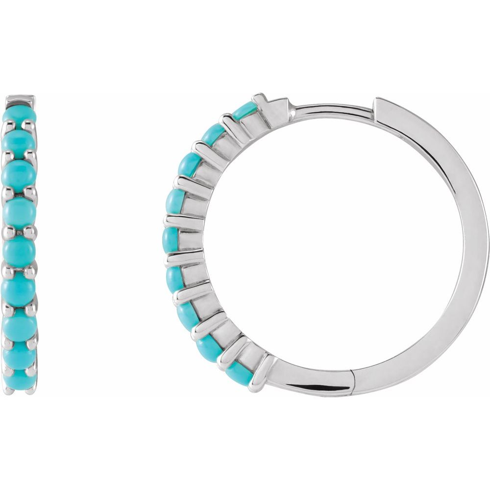 14K White 20 mm Natural Turquoise Huggie Hoop Earrings