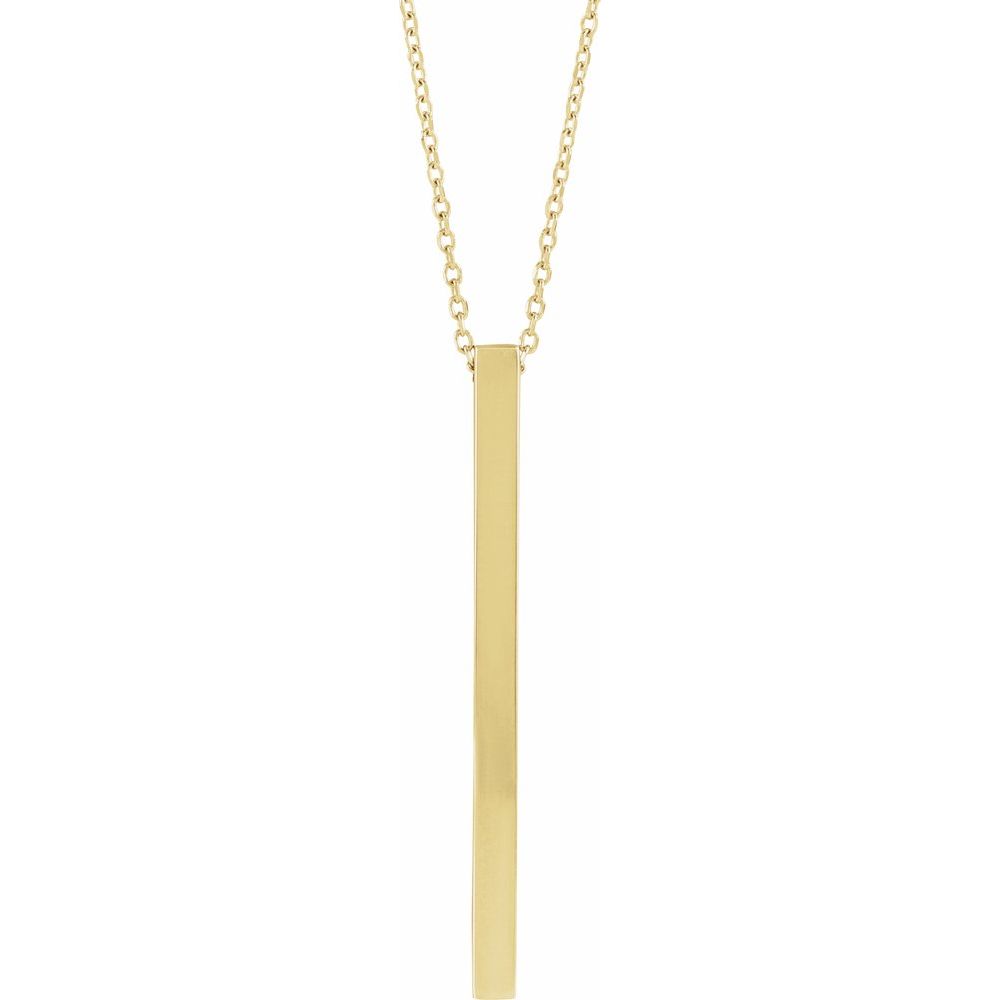 14K Yellow 35x2.5 mm Engravable Four-Sided Vertical Bar 16-18" Necklace