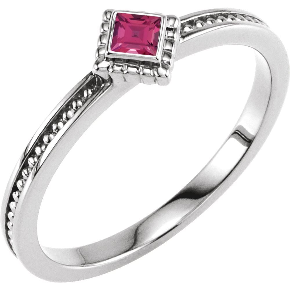 Sterling Silver Natural Pink Tourmaline Family Stackable Ring