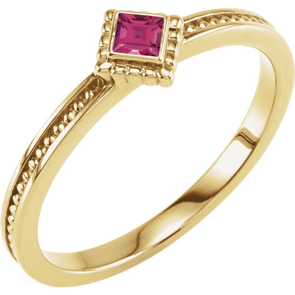 14K Yellow Natural Pink Tourmaline Family Stackable Ring