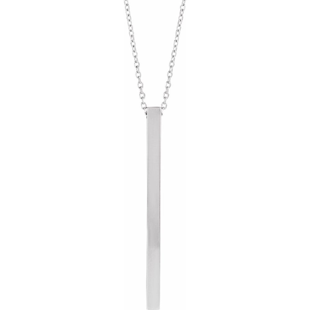 14K White 35x2.5 mm Engravable Four-Sided Vertical Bar 16-18" Necklace