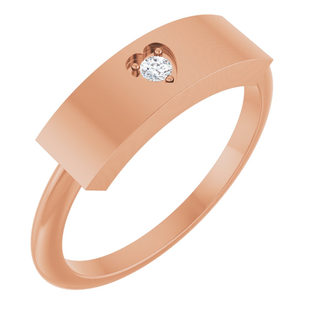 14K Rose .03 CT Natural Diamond Engravable Heart Ring