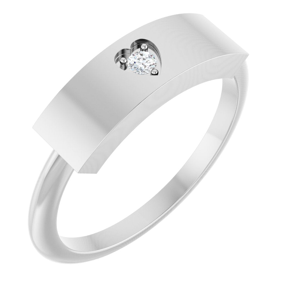 Platinum .03 CT Natural Diamond Engravable Heart Ring