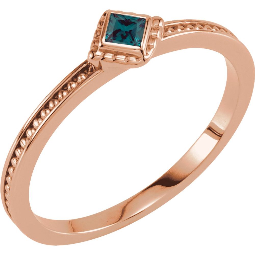 14K Rose Lab-Grown Alexandrite Family Stackable Ring