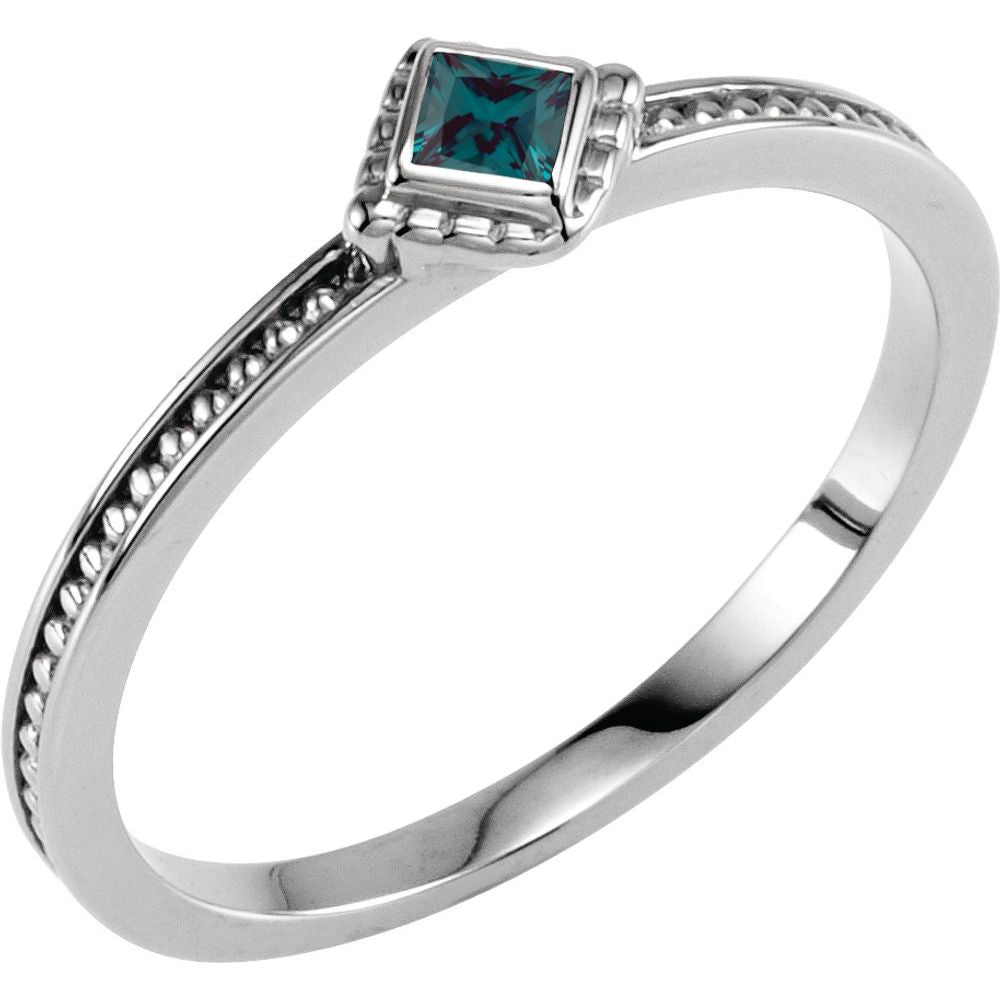 Sterling Silver Natural Emerald Family Stackable Ring