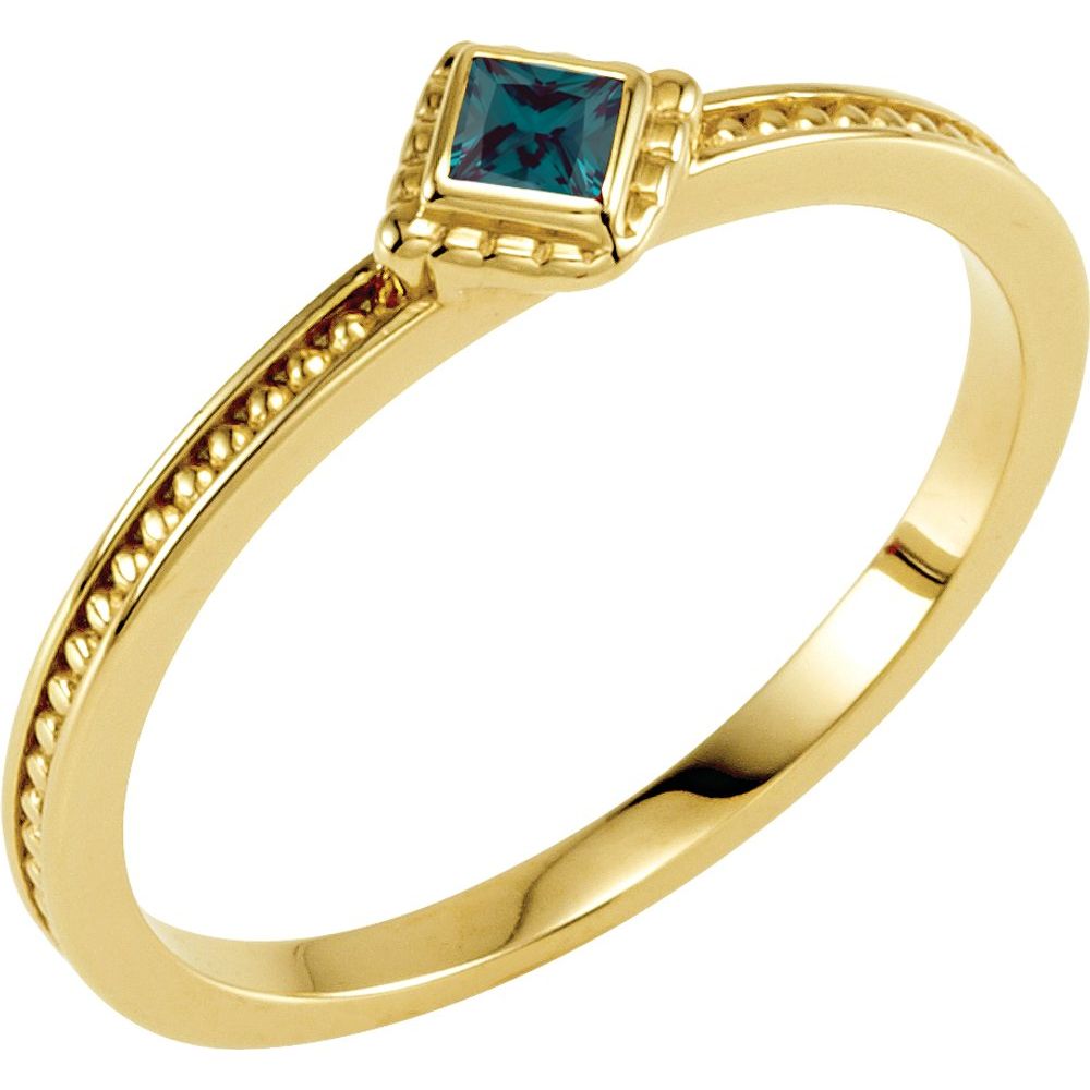 14K Yellow Lab-Grown Alexandrite Family Stackable Ring