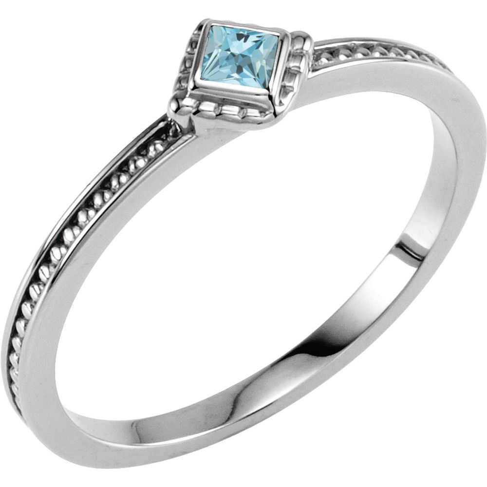 Sterling Silver Natural Aquamarine Family Stackable Ring