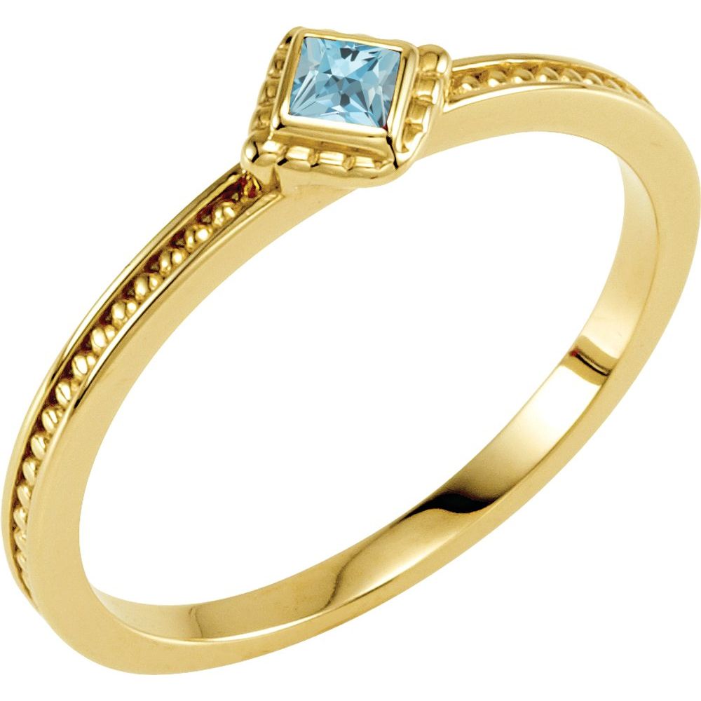 14K Yellow Natural Aquamarine Family Stackable Ring