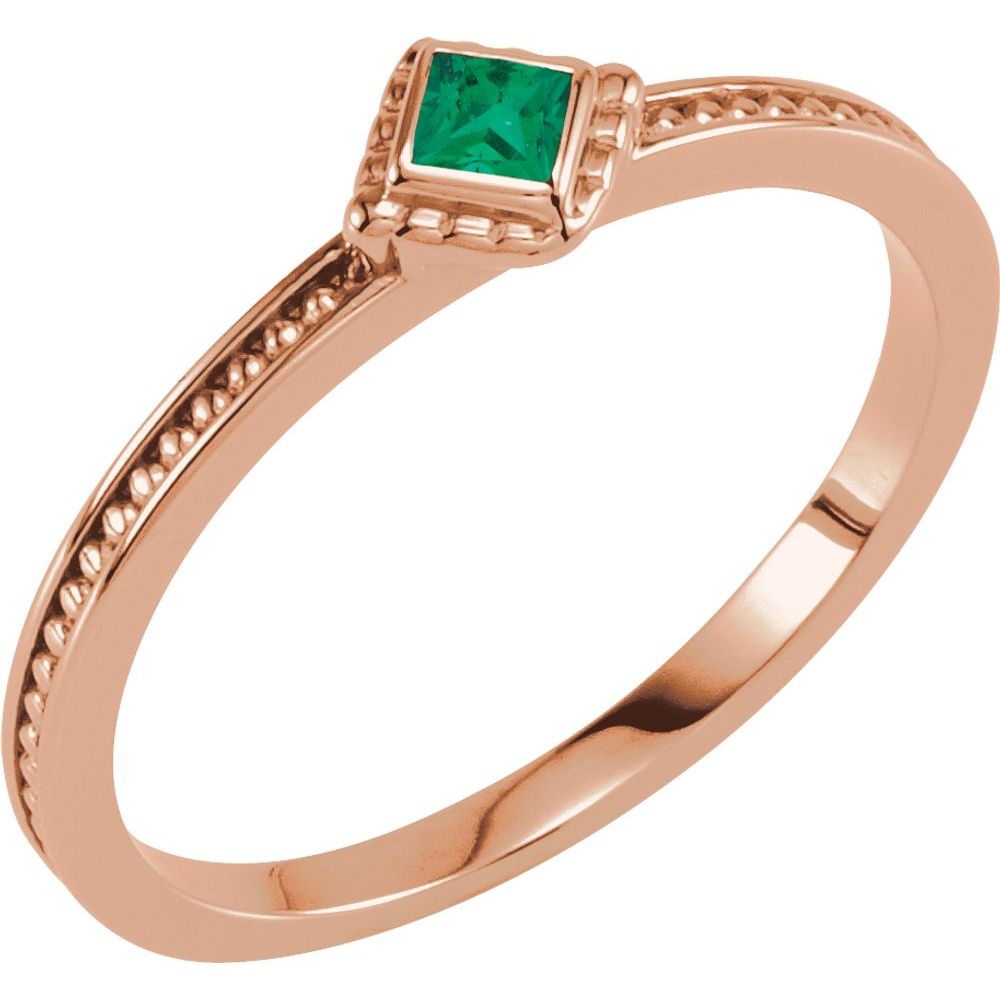 14K Rose Natural Emerald Family Stackable Ring