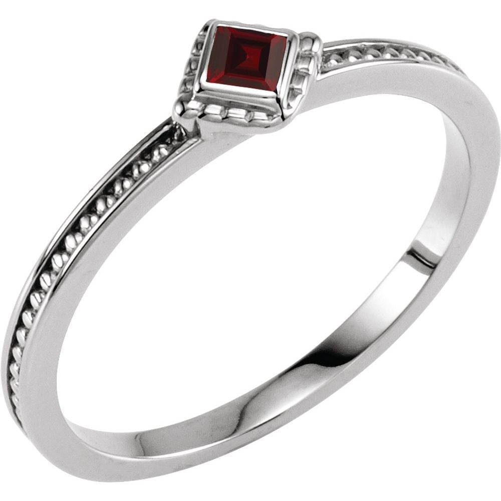 Sterling Silver Natural Mozambique Garnet Family Stackable Ring