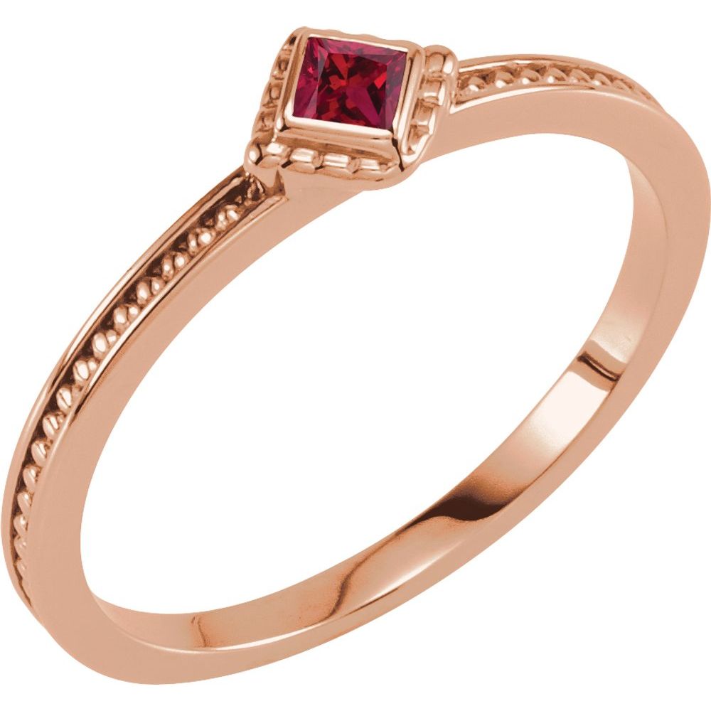 14K Rose Lab-Grown Ruby Family Stackable Ring