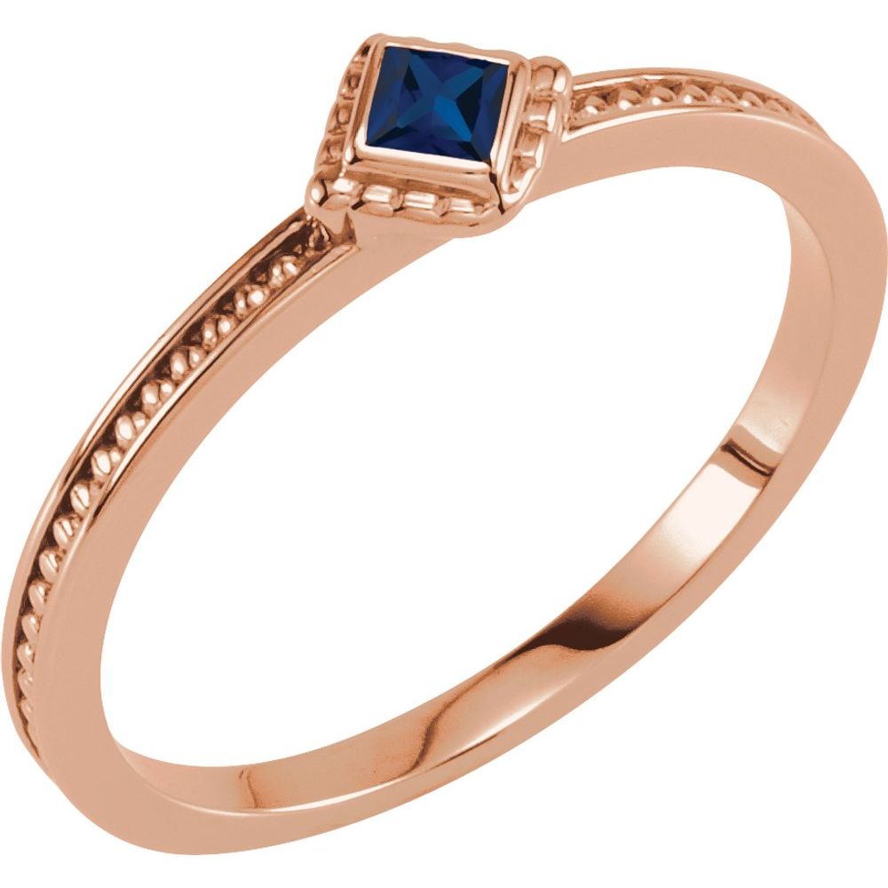 14K Rose Lab-Grown Blue Sapphire Family Stackable Ring