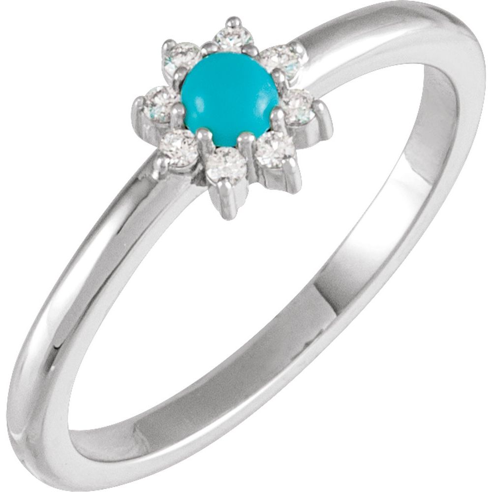 Sterling Silver Natural Turquoise & .07 CTW Natural Diamond Halo-Style Ring