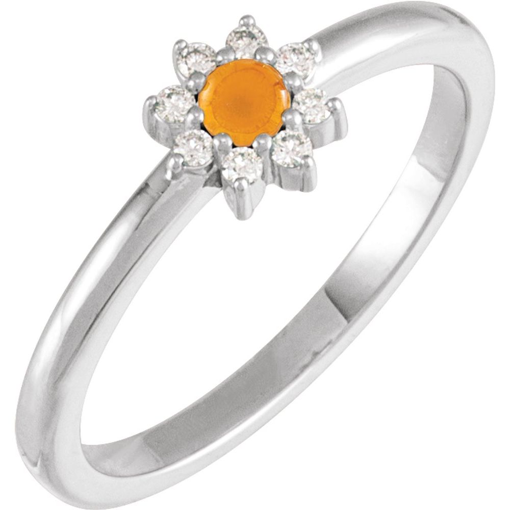 14K White Natural Citrine & .07 CTW Natural Diamond Halo-Style Ring