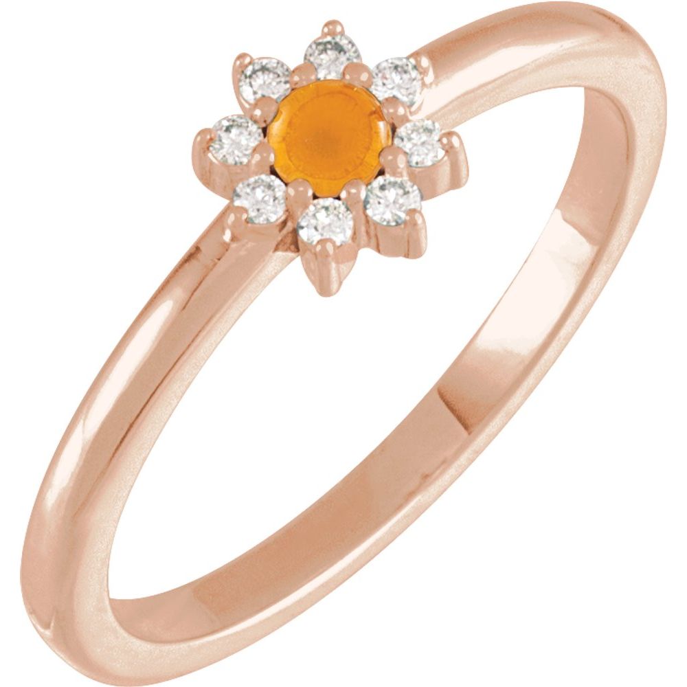 14K Rose Natural Citrine & .07 CTW Natural Diamond Halo-Style Ring