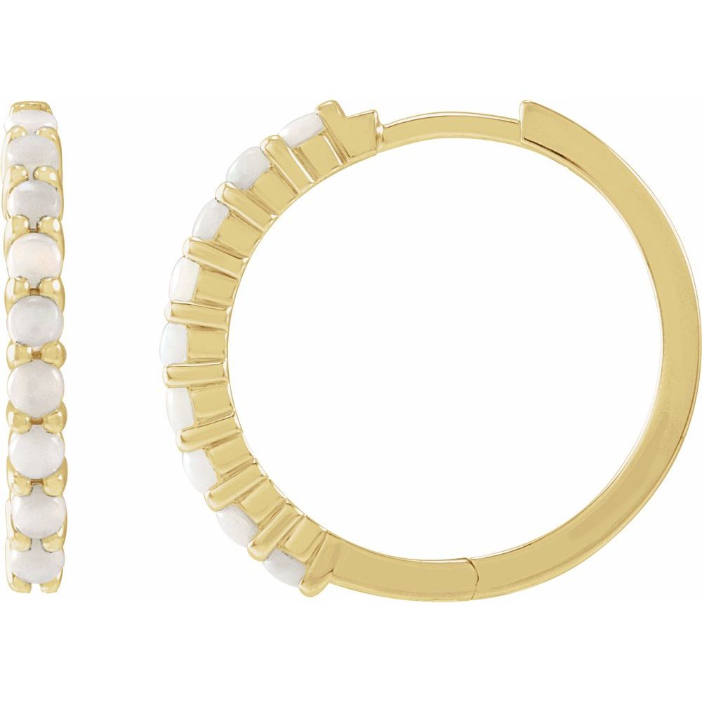 14K Yellow 20 mm Natural White Opal Huggie Hoop Earrings