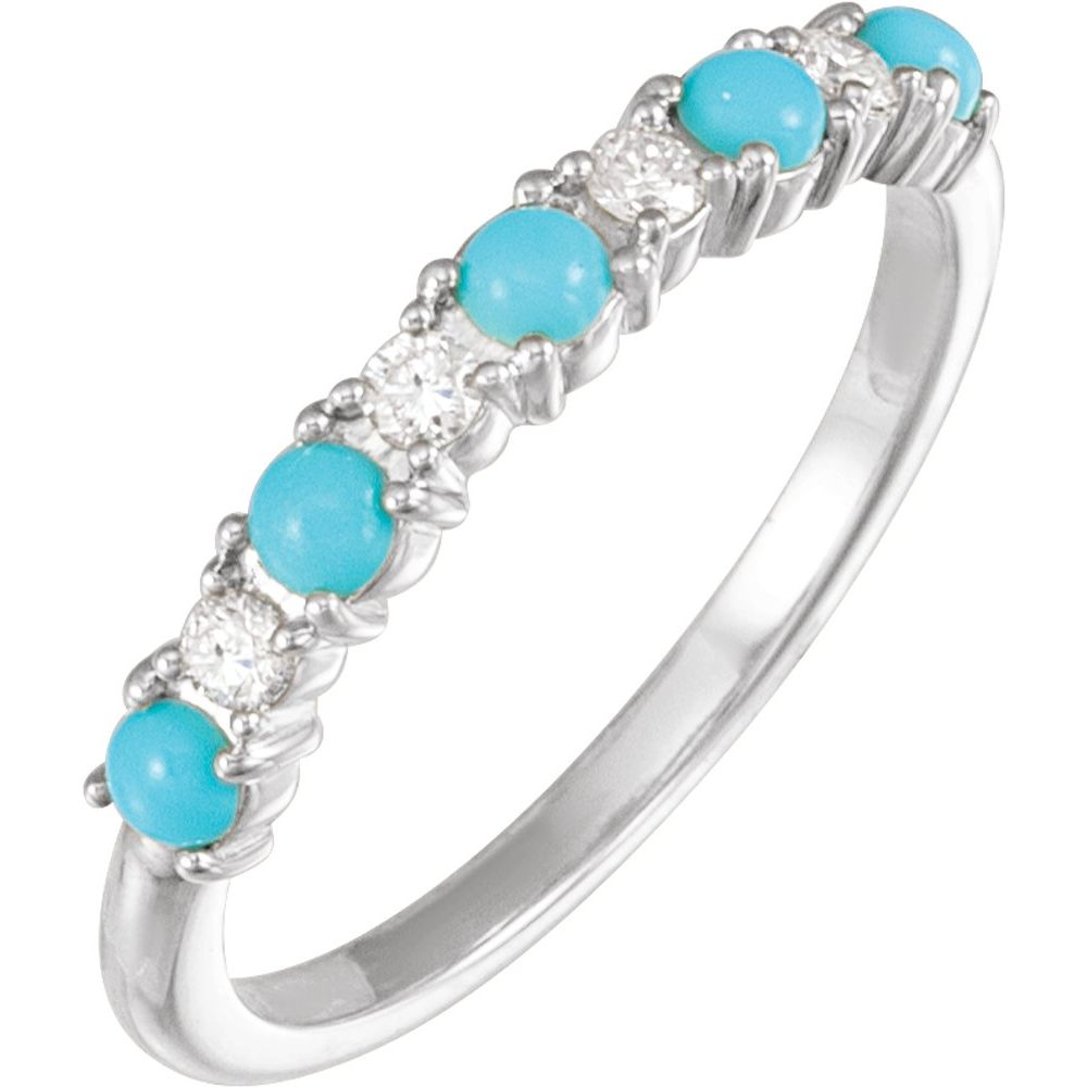 Sterling Silver Natural Turquoise & 1/8 CTW Natural Diamond Ring