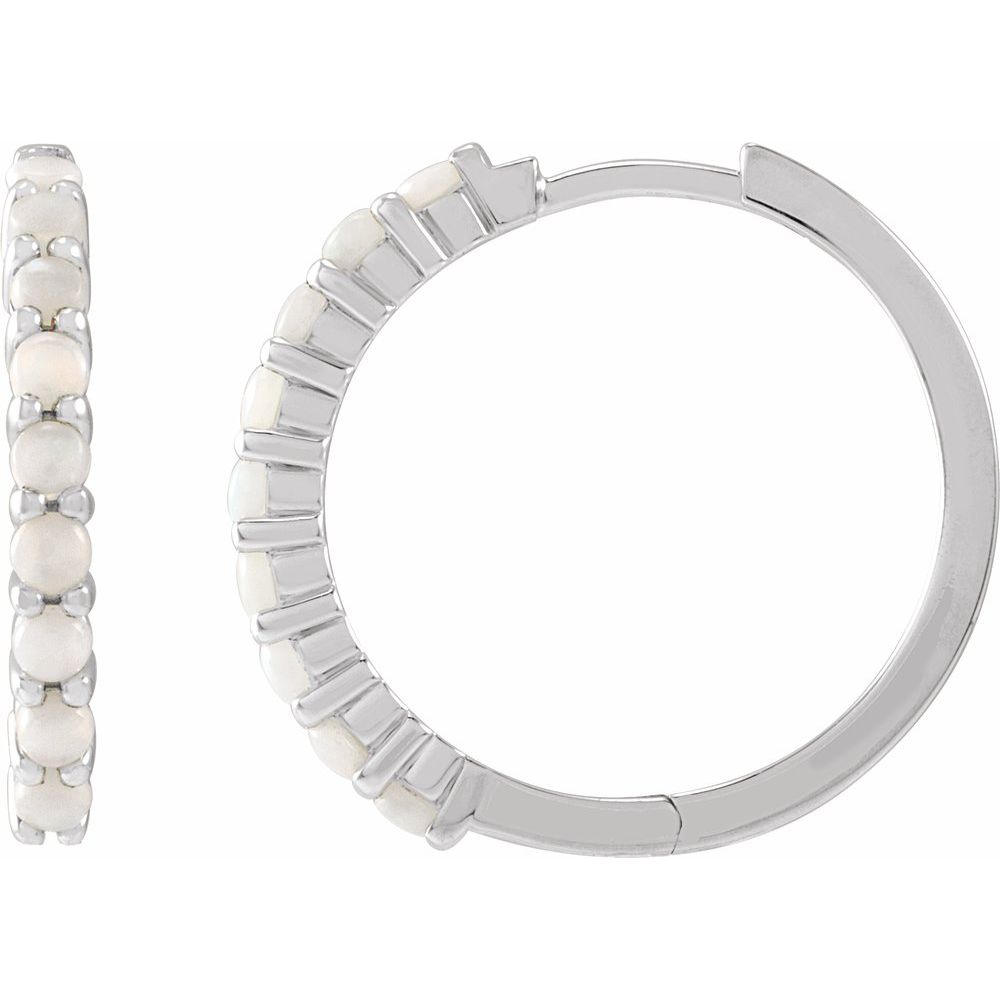 Platinum 20 mm Natural White Opal Huggie Hoop Earrings