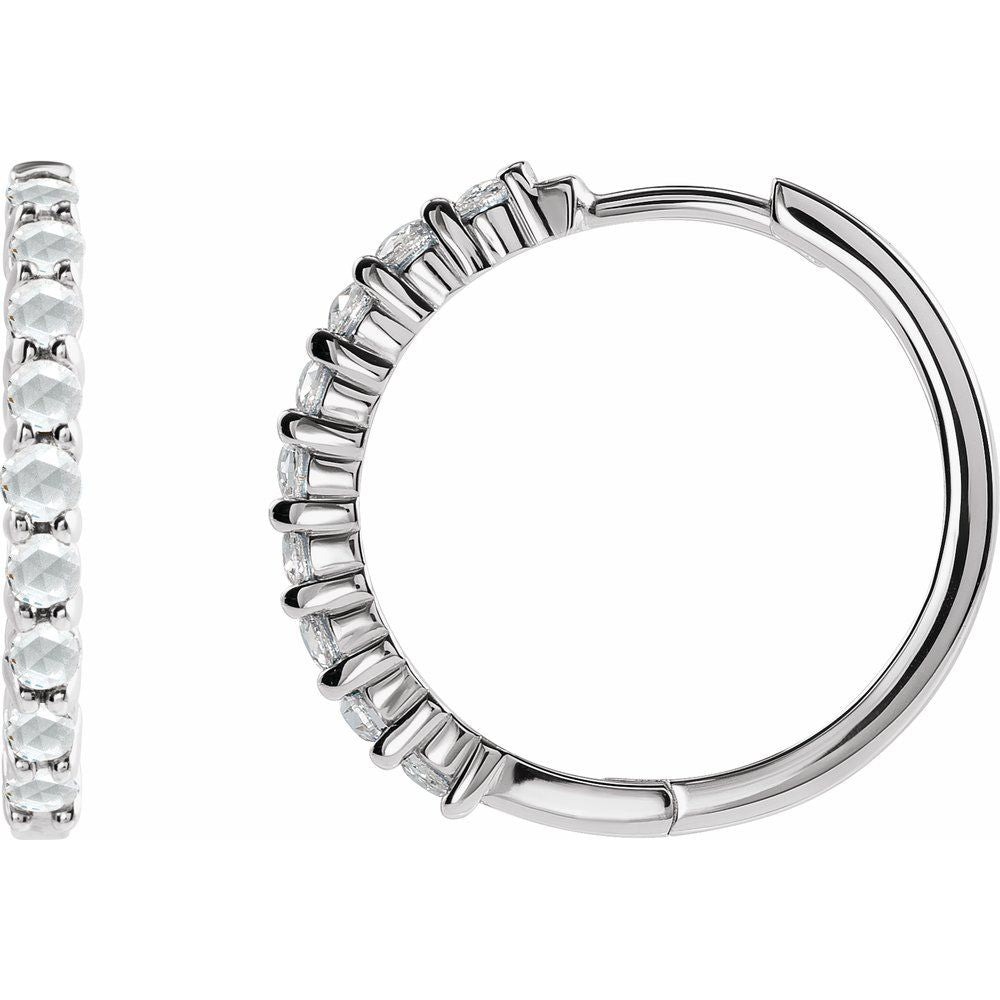 Sterling Silver 20 mm 1/3 CTW Rose-Cut Natural Diamond Huggie Hoop Earrings