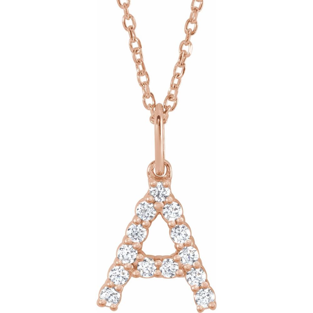 14K Rose 1/5 CTW Lab-Grown Diamond Initial A 16-18" Necklace