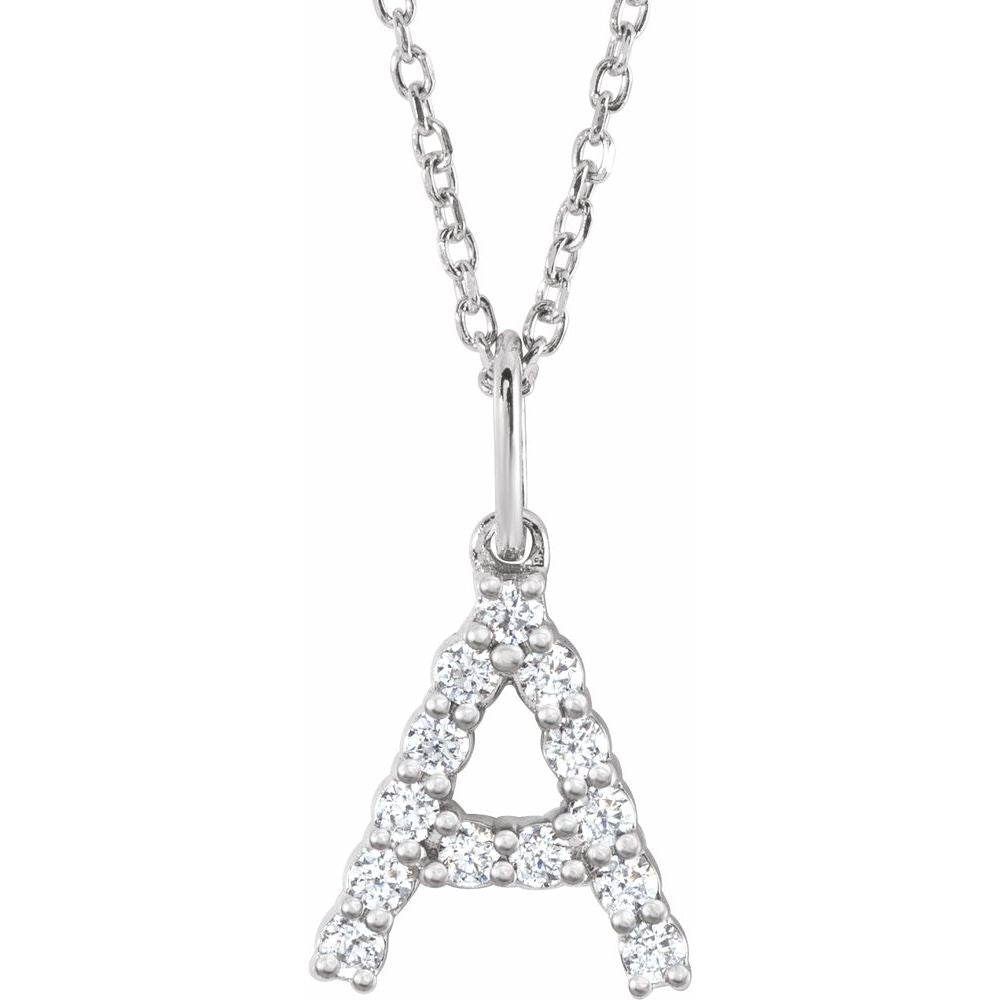 14K White 1/5 CTW Lab-Grown Diamond Initial A 16-18" Necklace