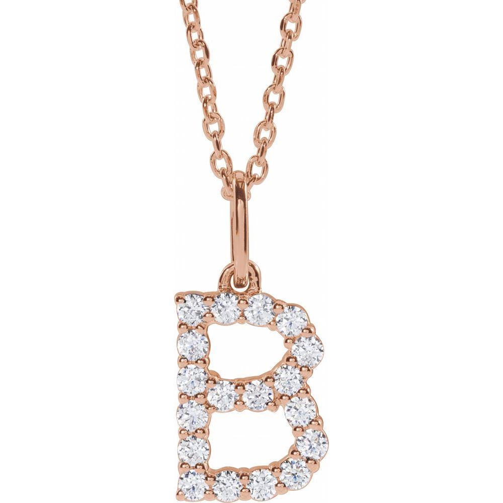 14K Rose 1/4 CTW Lab-Grown Diamond Initial B 16-18" Necklace