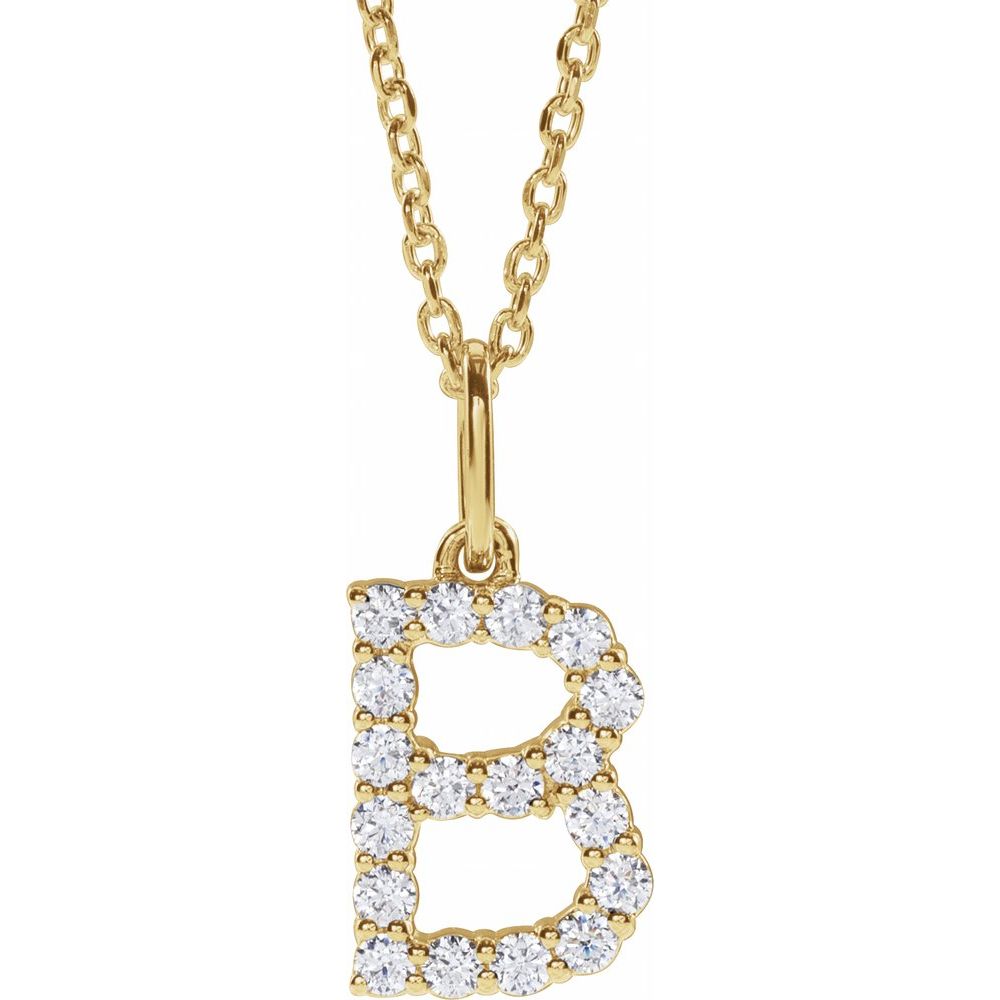 14K Yellow 1/4 CTW Lab-Grown Diamond Initial B 16-18" Necklace