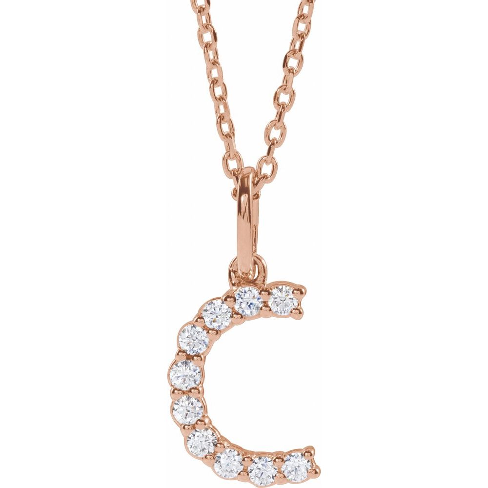 14K Rose 1/6 CTW Lab-Grown Diamond Initial C 16-18" Necklace