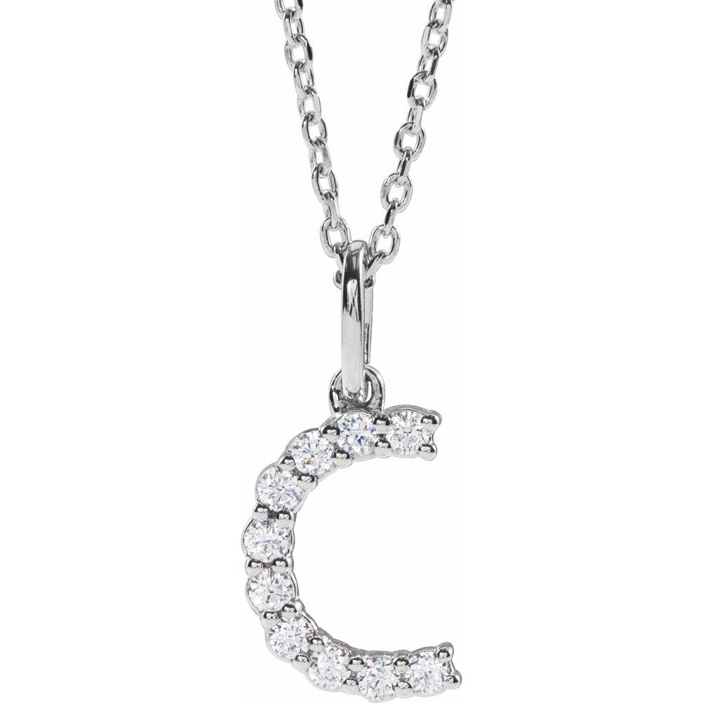 14K White 1/6 CTW Lab-Grown Diamond Initial C 16-18" Necklace