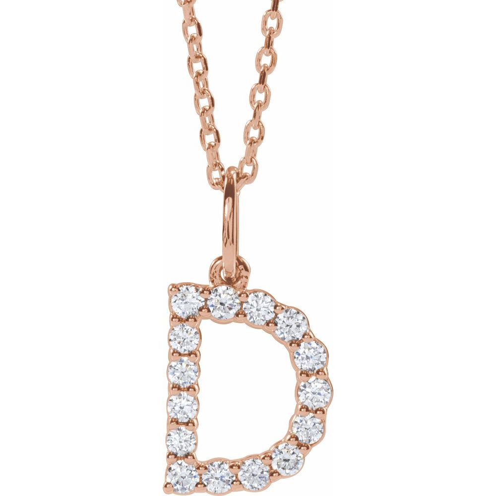 14K Rose 1/4 CTW Lab-Grown Diamond Initial D 16-18" Necklace