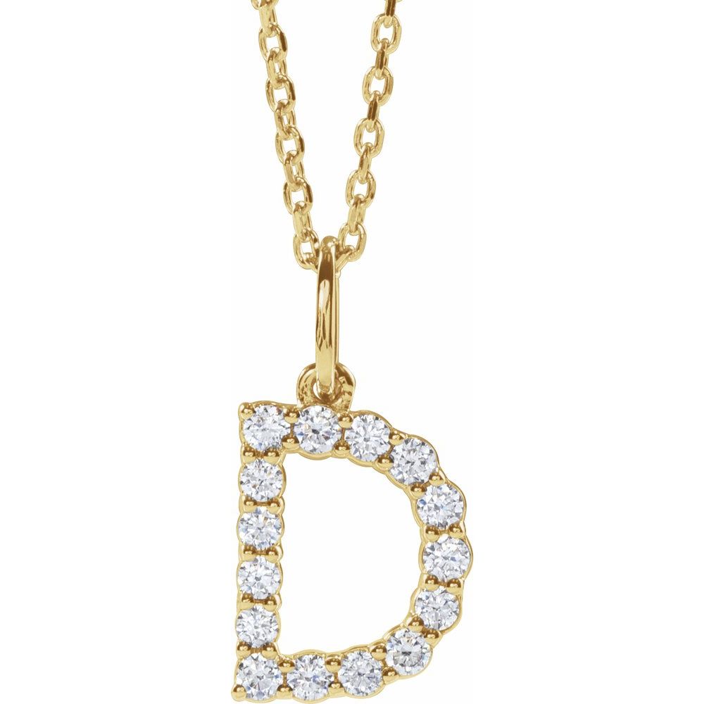 14K Yellow 1/4 CTW Lab-Grown Diamond Initial D 16-18" Necklace