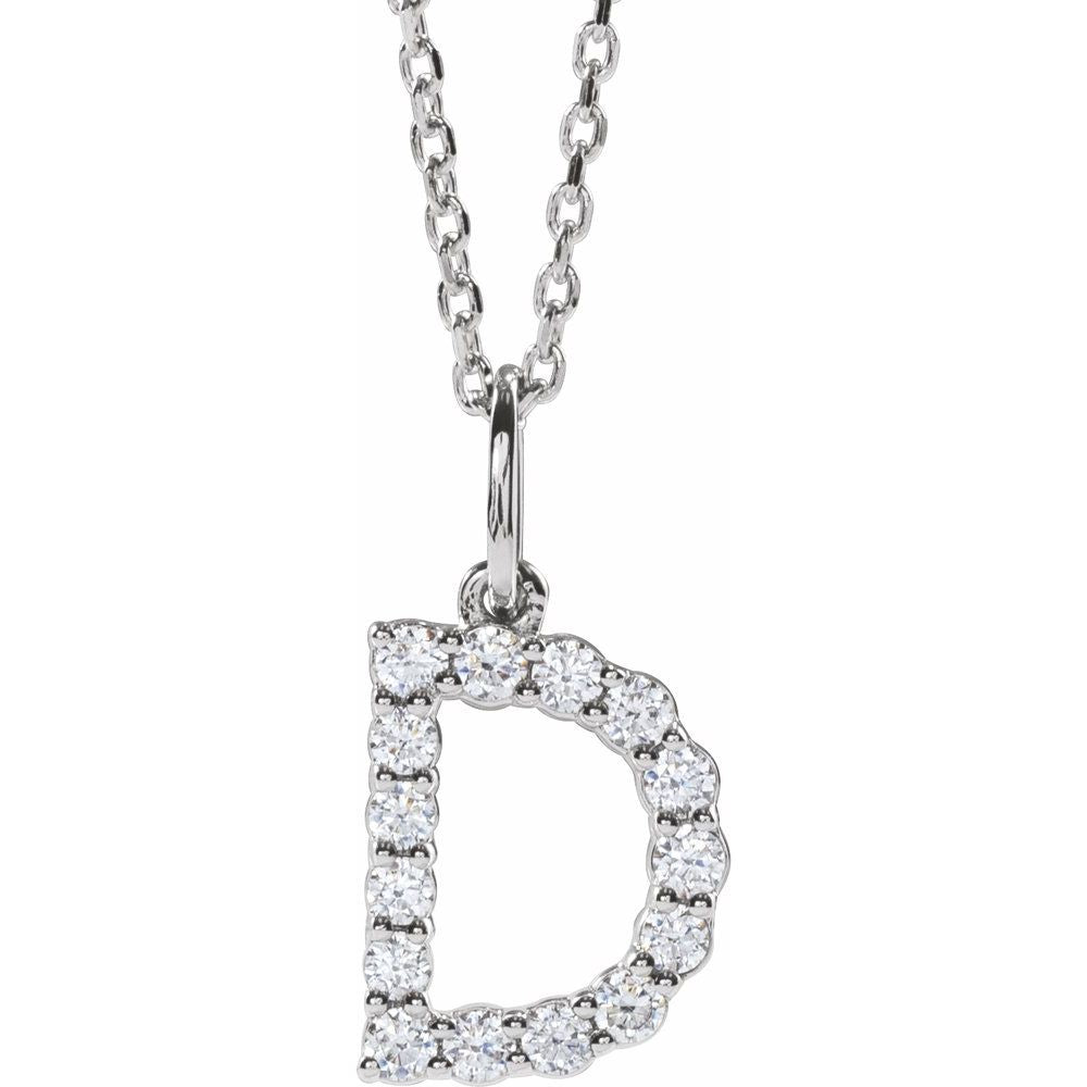 14K White 1/4 CTW Lab-Grown Diamond Initial D 16-18" Necklace