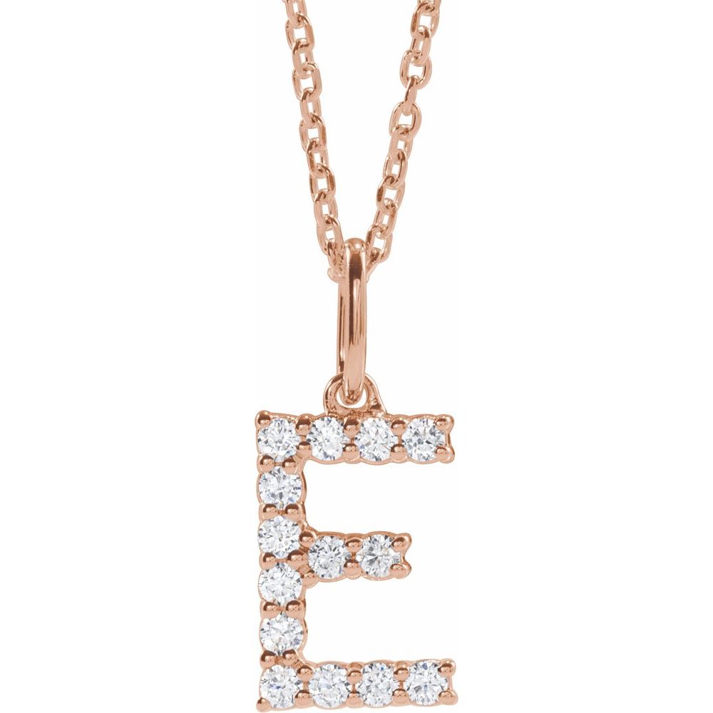 14K Rose 1/5 CTW Lab-Grown Diamond Initial E 16-18" Necklace