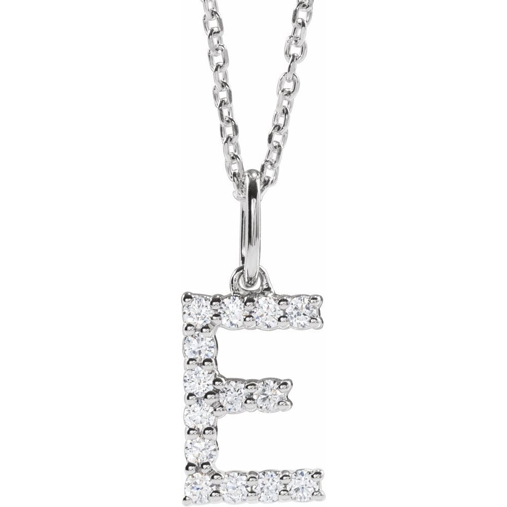 14K White 1/5 CTW Lab-Grown Diamond Initial E 16-18" Necklace