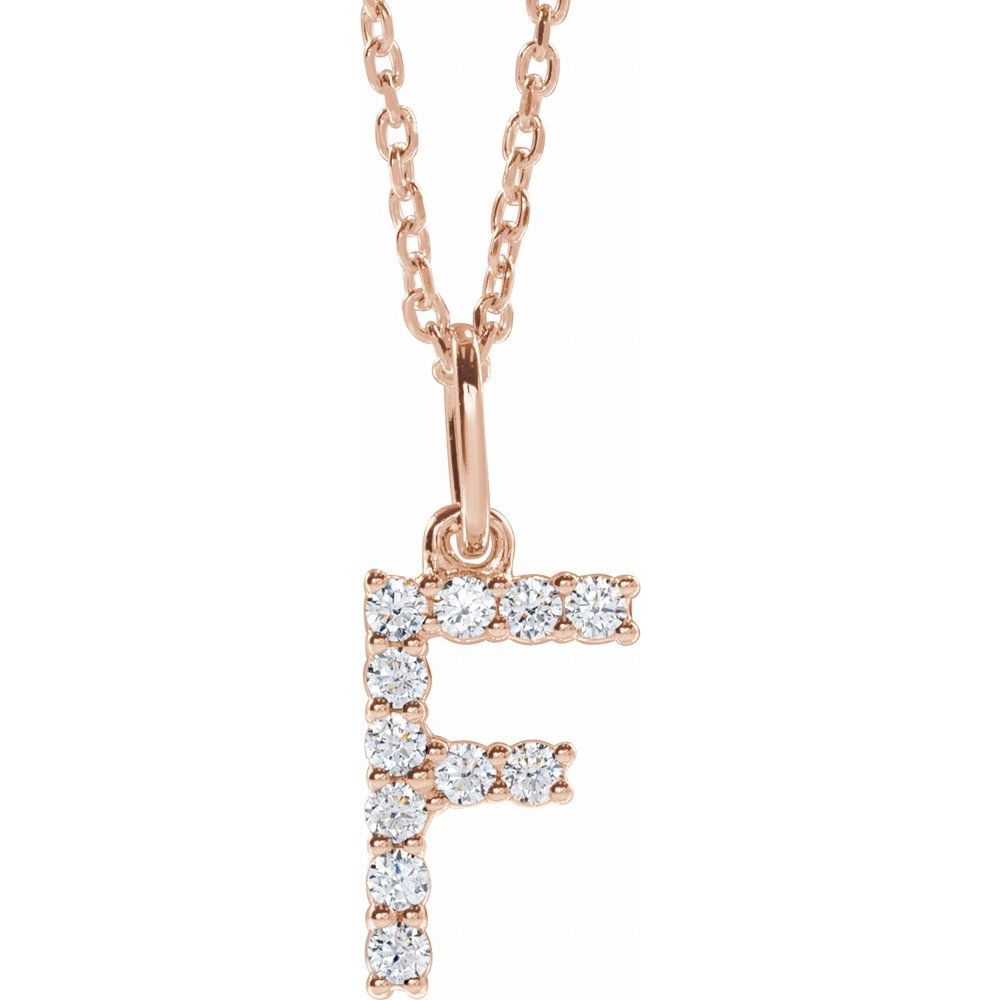 14K Rose 1/6 CTW Lab-Grown Diamond Initial F 16-18" Necklace