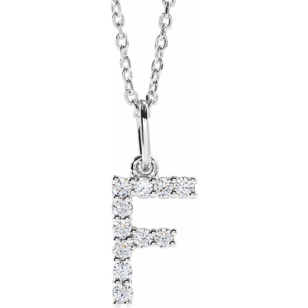 14K White 1/6 CTW Lab-Grown Diamond Initial F 16-18" Necklace