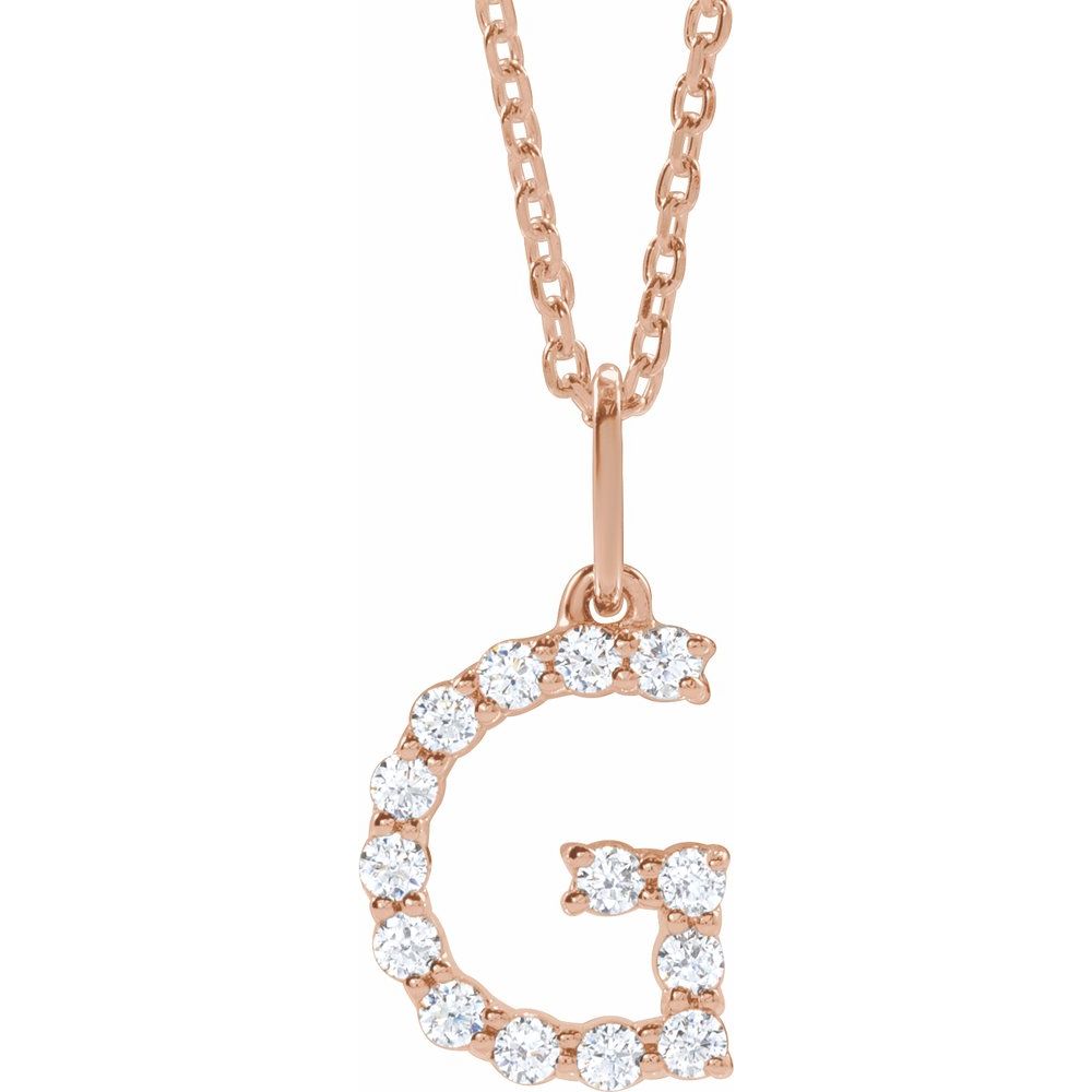 14K Rose 1/5 CTW Lab-Grown Diamond Initial G 16-18" Necklace