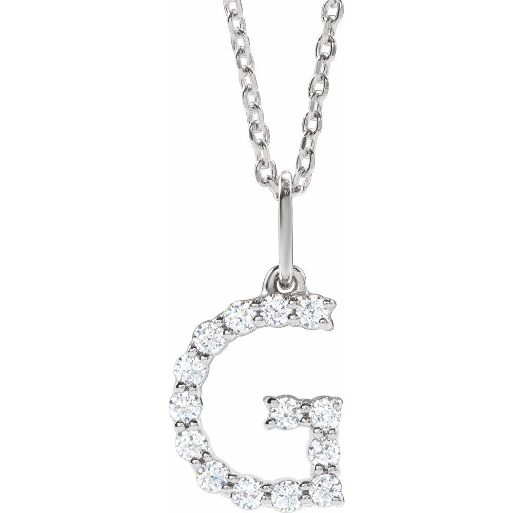 14K White 1/5 CTW Lab-Grown Diamond Initial G 16-18" Necklace