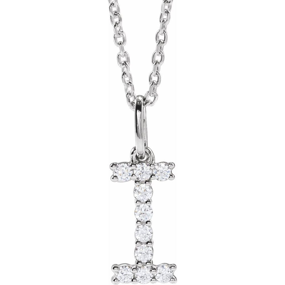 14K White 1/6 CTW Lab-Grown Diamond Initial I 16-18" Necklace