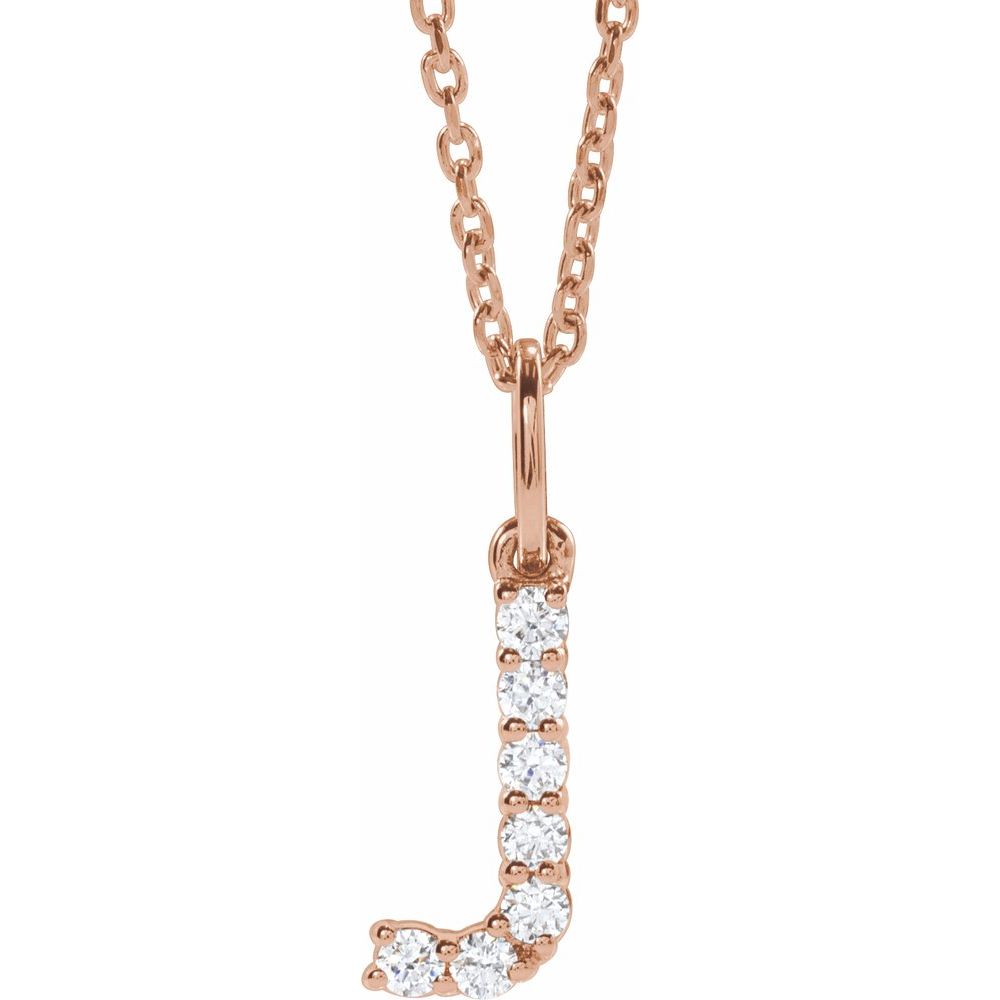 14K Rose 1/8 CTW Lab-Grown Diamond Initial J 16-18" Necklace