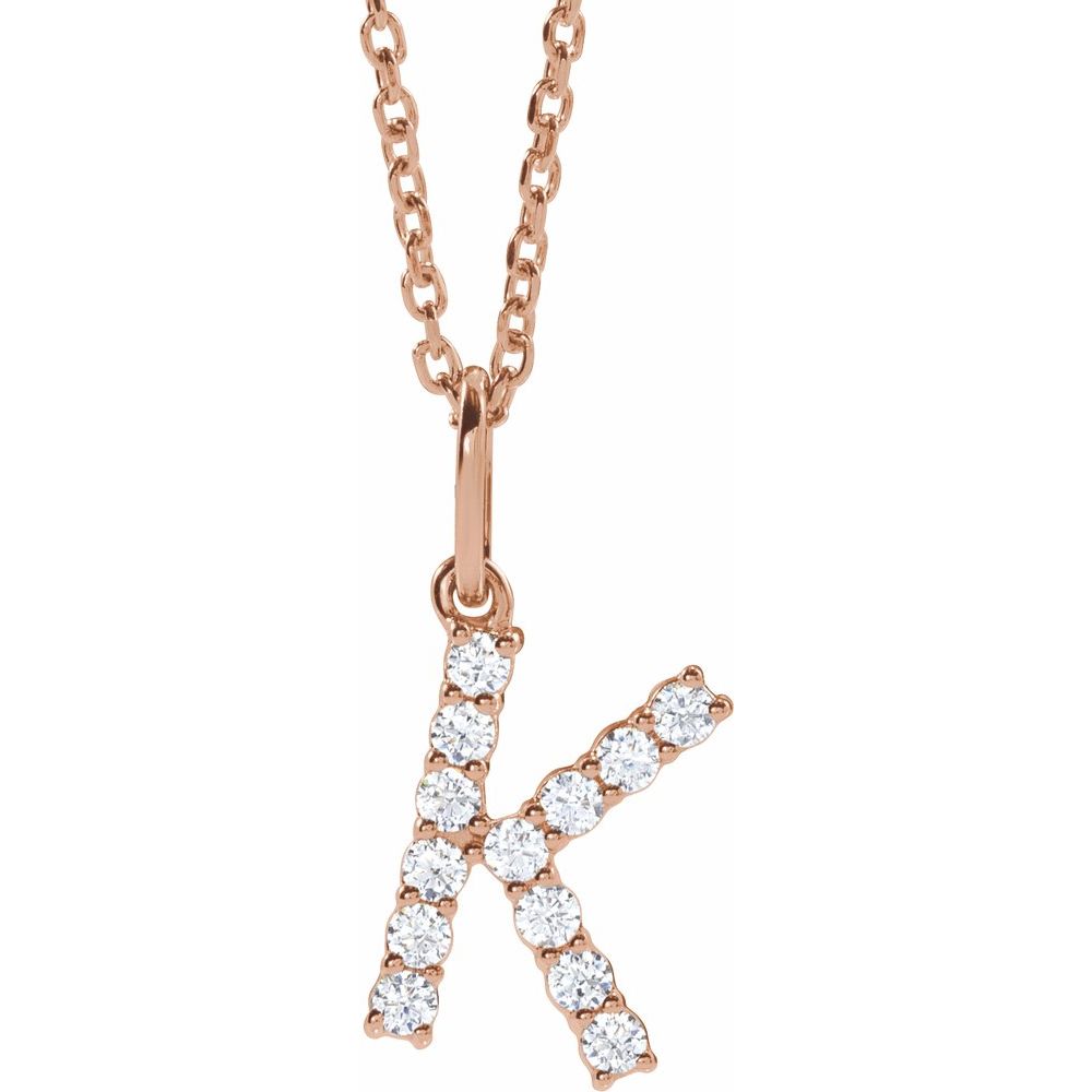 14K Rose 1/5 CTW Lab-Grown Diamond Initial K 16-18" Necklace