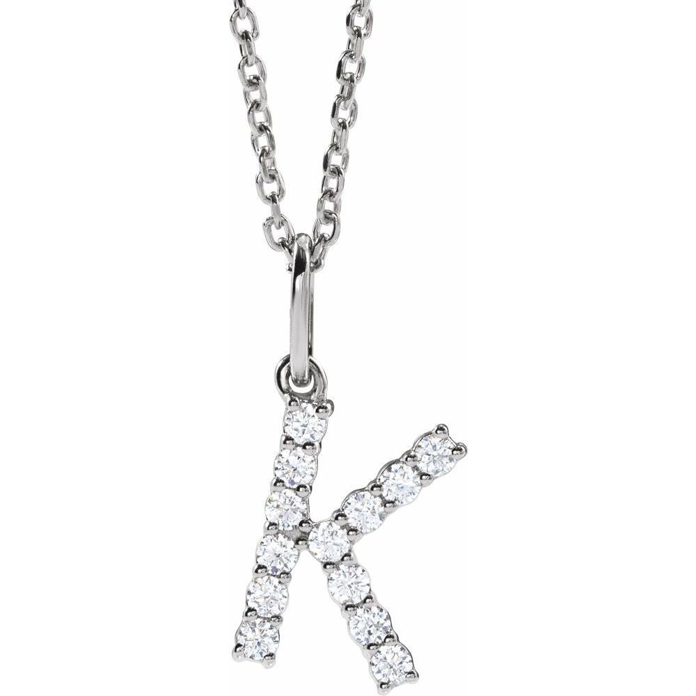 14K White 1/5 CTW Lab-Grown Diamond Initial K 16-18" Necklace