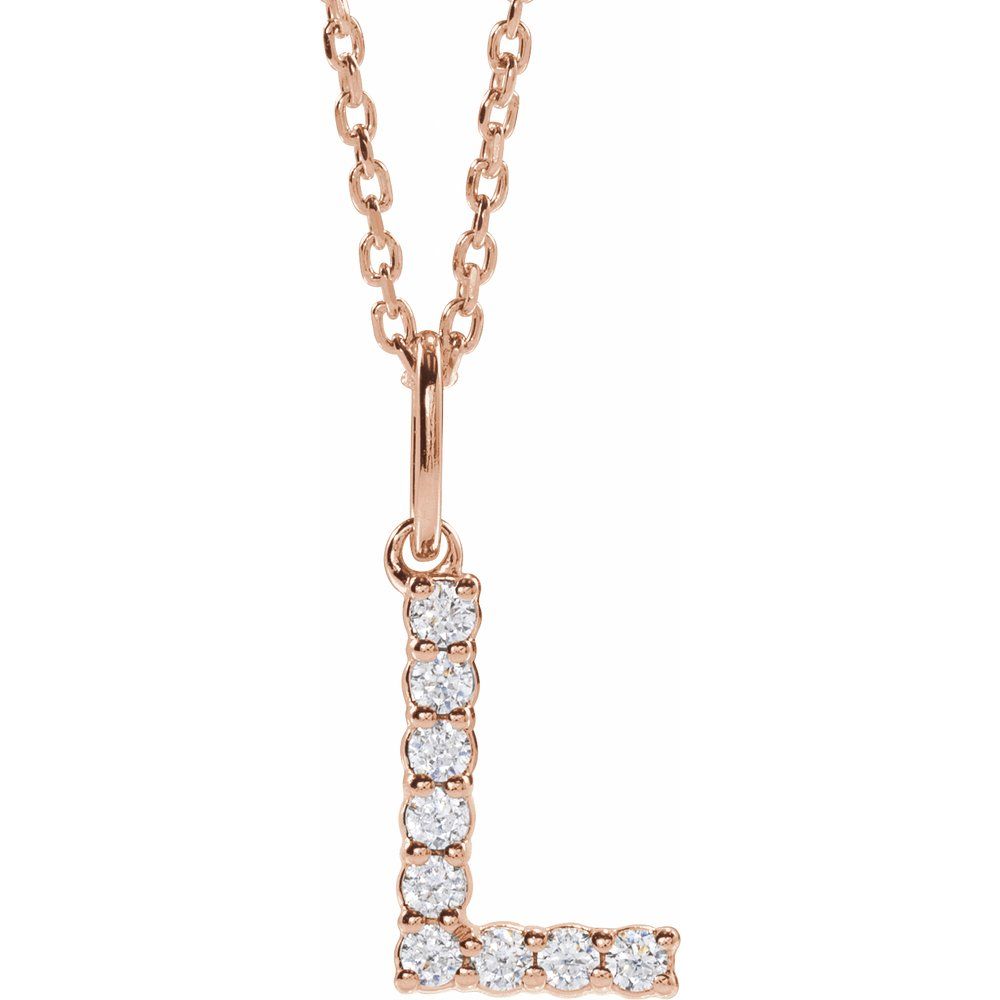 14K Rose 1/8 CTW Lab-Grown Diamond Initial L 16-18" Necklace