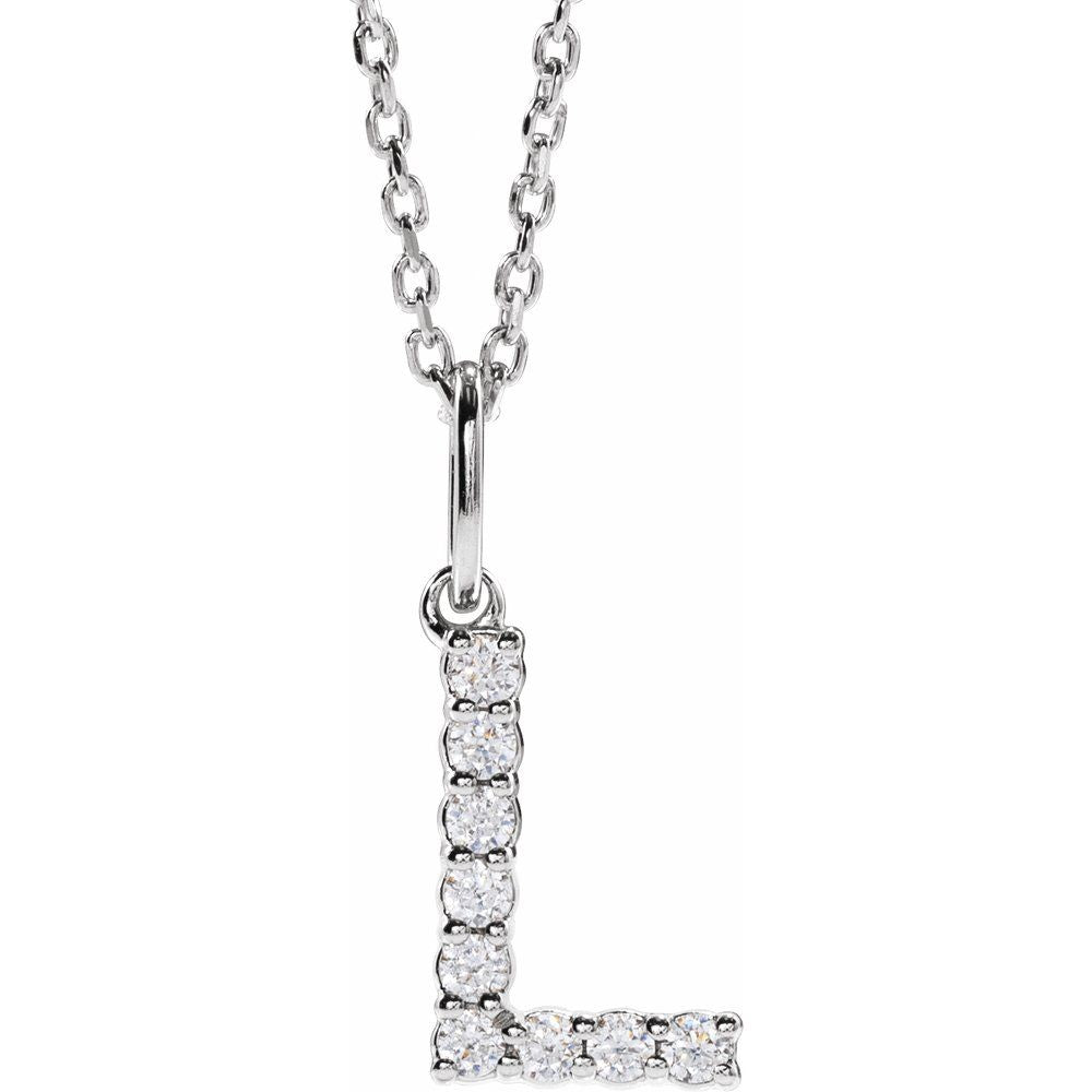 14K White 1/8 CTW Lab-Grown Diamond Initial L 16-18" Necklace