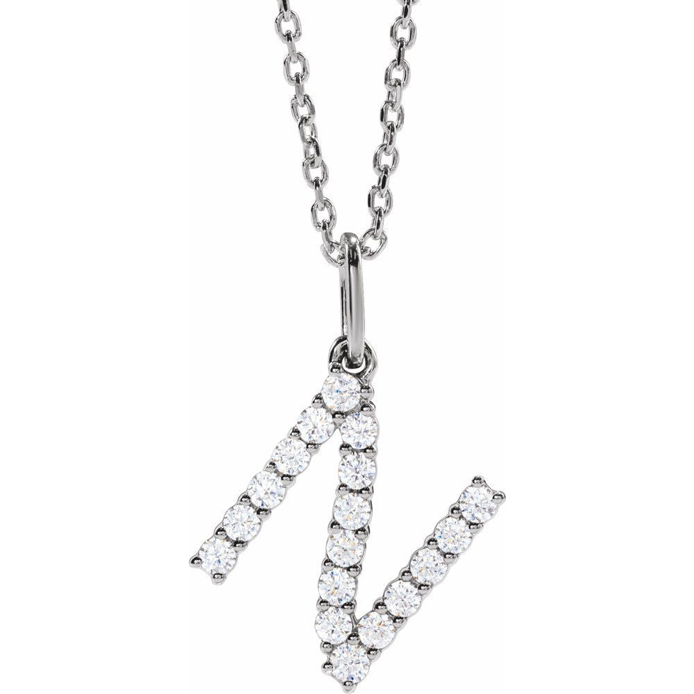 14K White 1/4 CTW Lab-Grown Diamond Initial N 16-18" Necklace