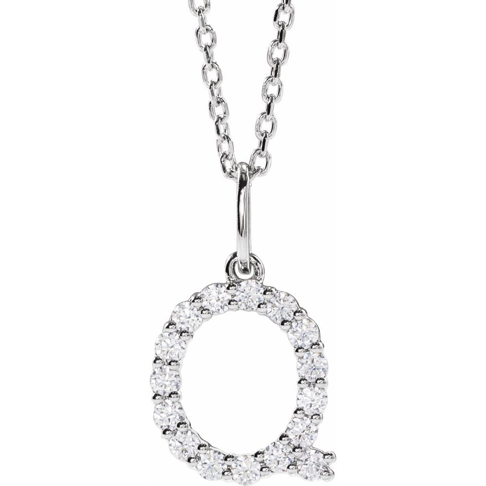 14K White 1/4 CTW Lab-Grown Diamond Initial Q 16-18" Necklace