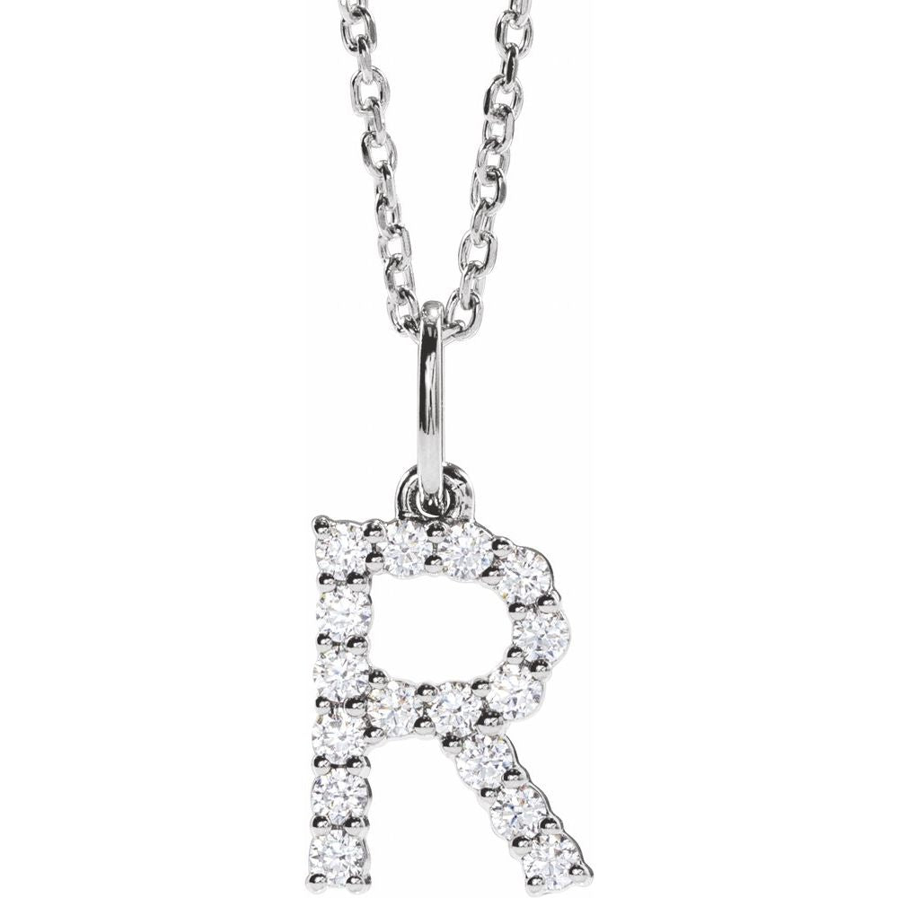 14K White 1/4 CTW Lab-Grown Diamond Initial R 16-18" Necklace